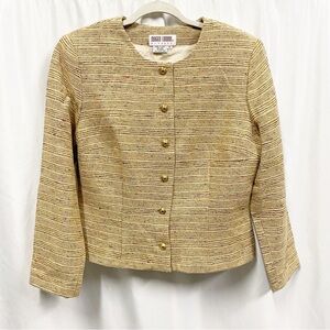 Maggy London 100% Silk Gold Stripe Short Jacket